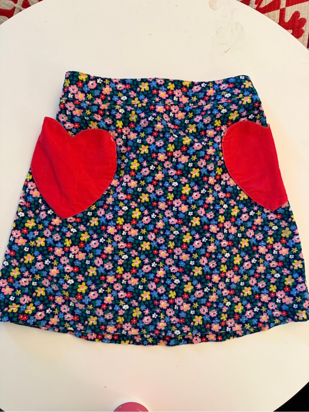 Floral Heart-Pocket Corduroy Skirt - Pink/Blue mini Boden 11/12 years